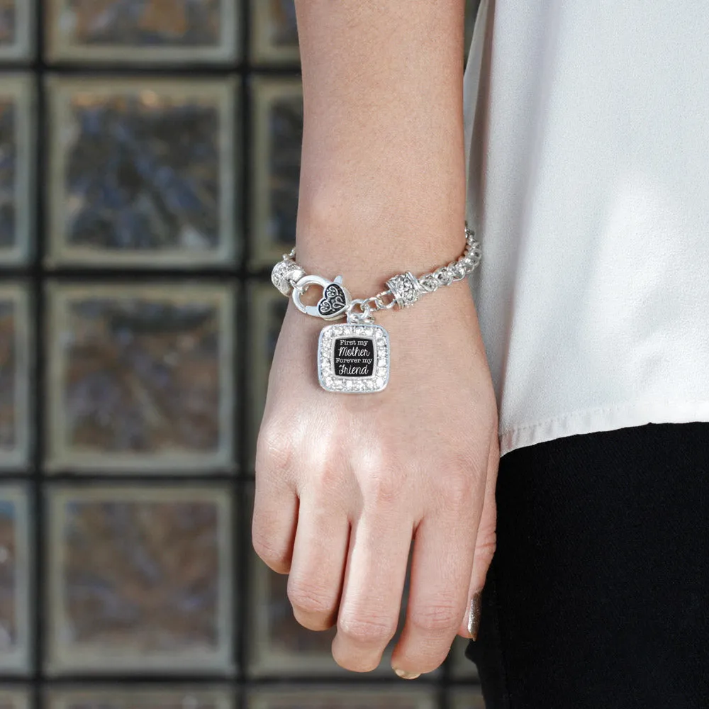 Silver First My Mother Forever My Friend Square Charm Braided Bracelet