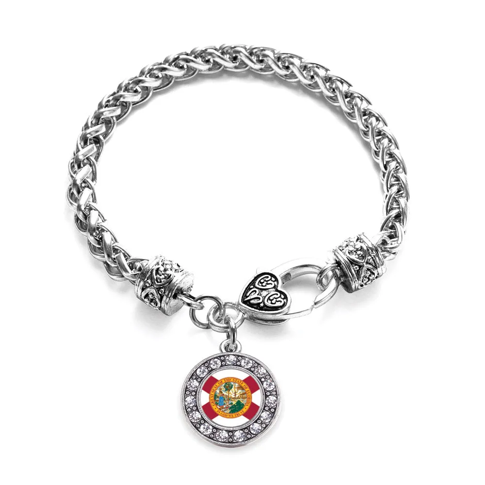 Silver Florida Flag Circle Charm Braided Bracelet