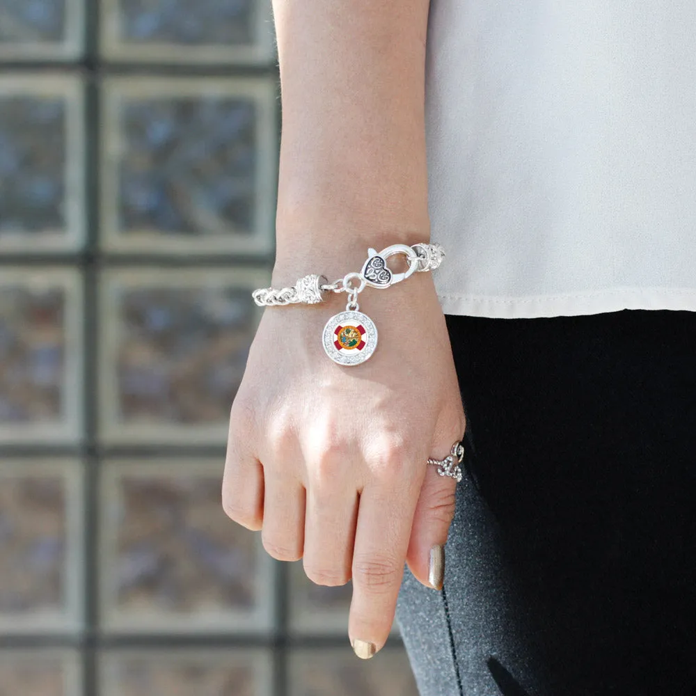 Silver Florida Flag Circle Charm Braided Bracelet