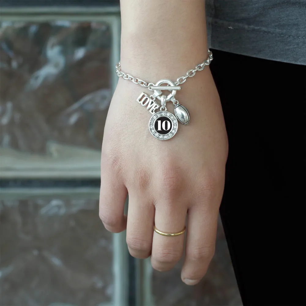 Silver Football - Sports Number 10 Circle Charm Toggle Bracelet