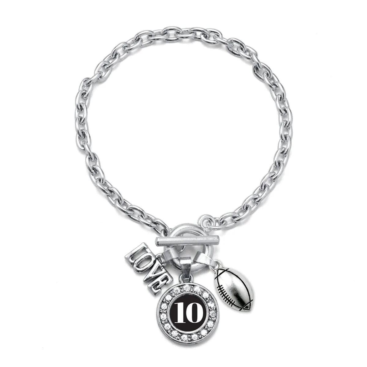 Silver Football - Sports Number 10 Circle Charm Toggle Bracelet
