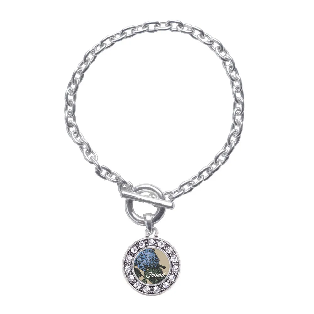 Silver Friend Hydrangea Flower Circle Charm Toggle Bracelet
