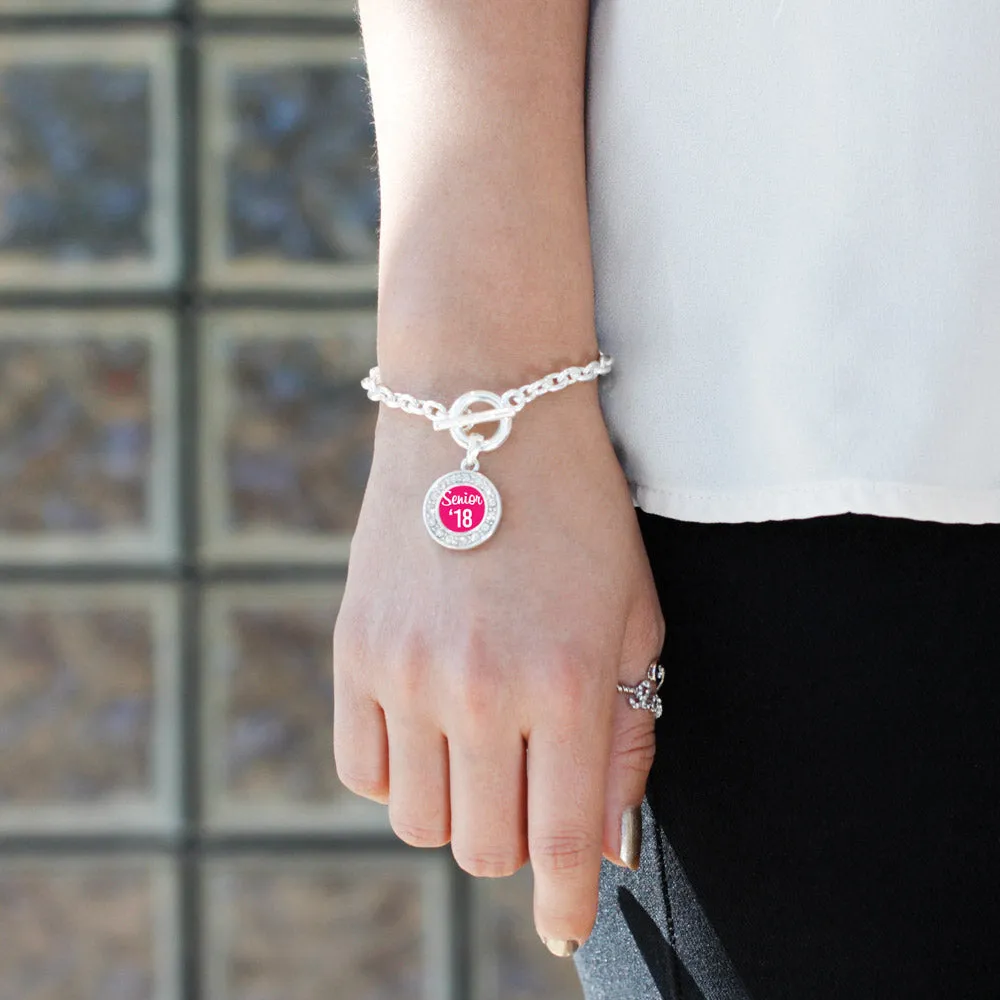 Silver Fuchsia Senior '18 Circle Charm Toggle Bracelet