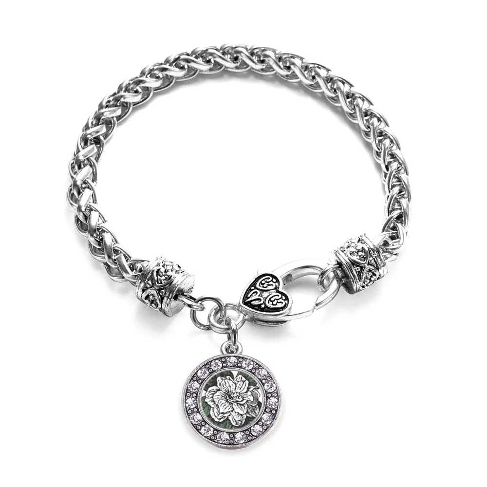 Silver Gardenia Flower Circle Charm Braided Bracelet