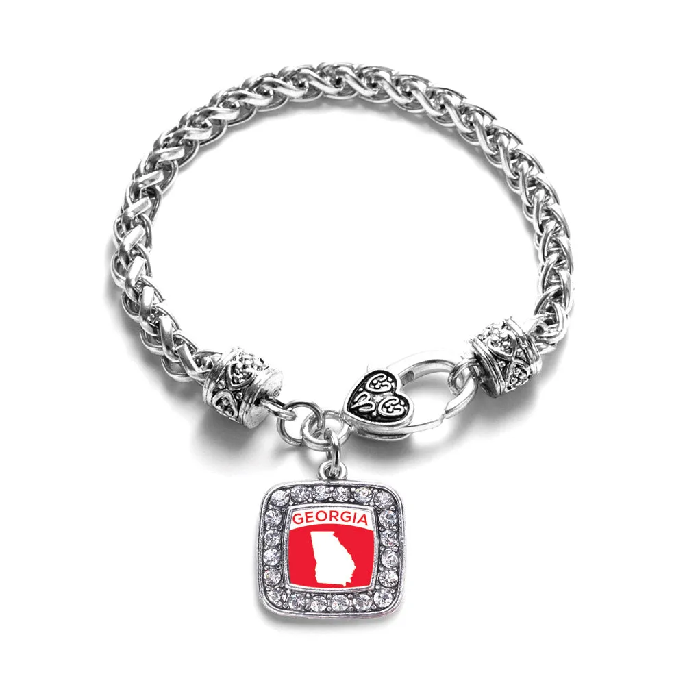 Silver Georgia Outline Square Charm Braided Bracelet