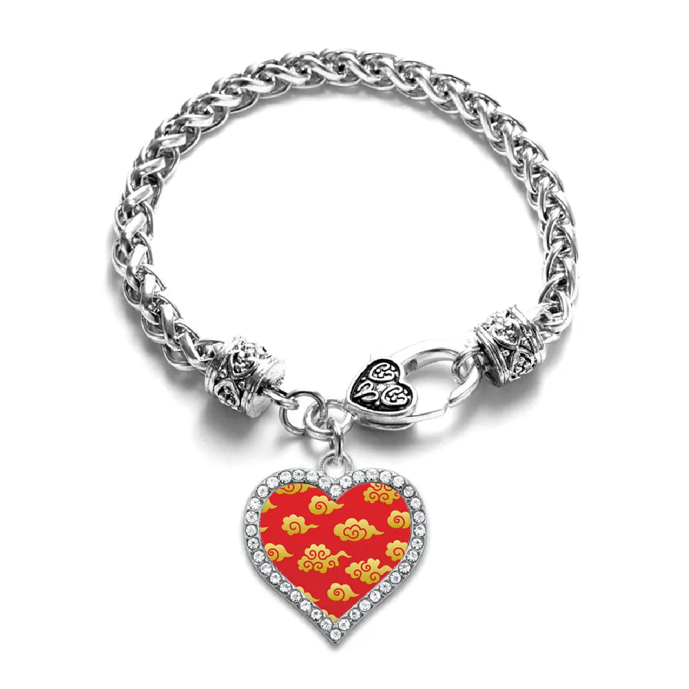 Silver Gold Chinese New Year Cloud Pattern Open Heart Charm Braided Bracelet