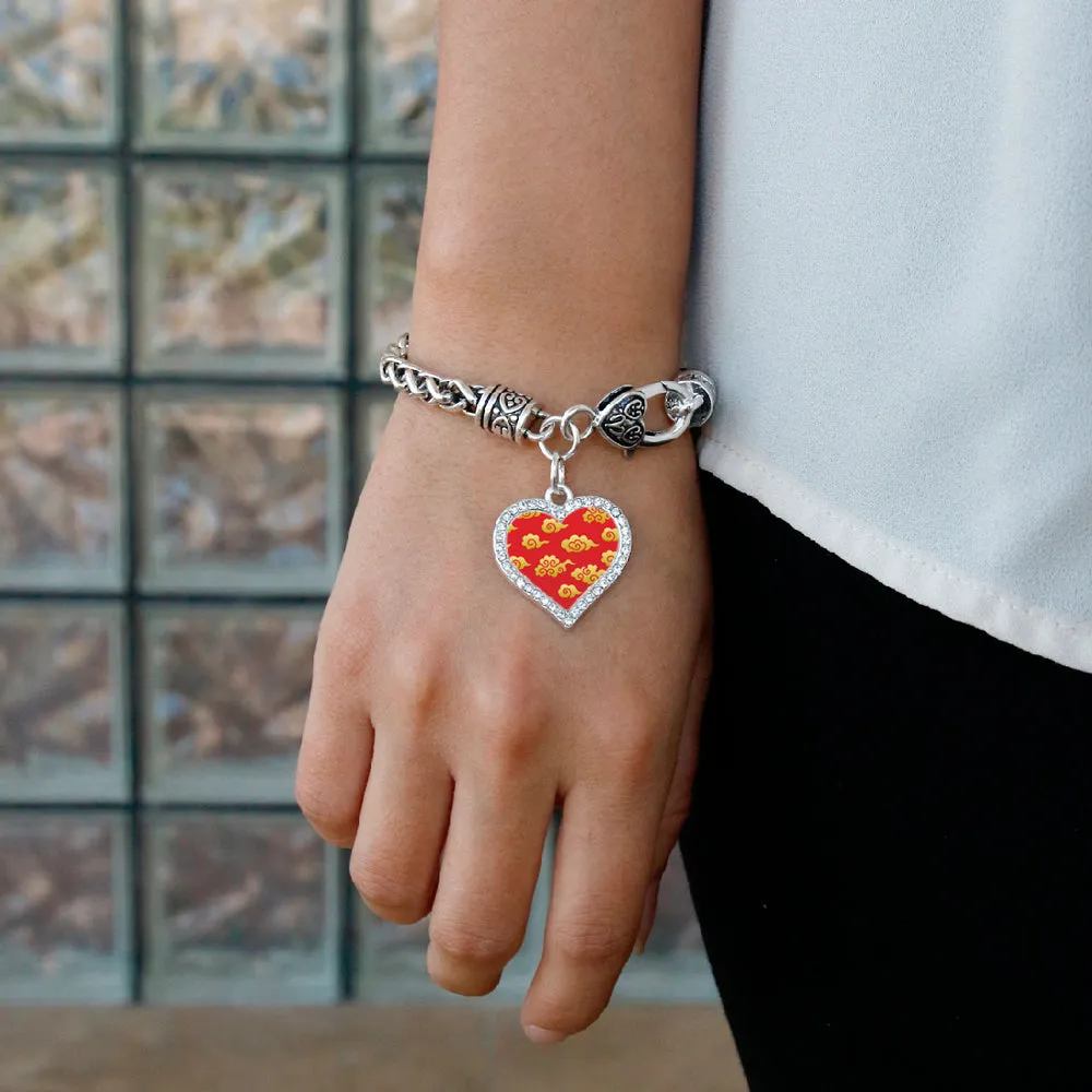 Silver Gold Chinese New Year Cloud Pattern Open Heart Charm Braided Bracelet