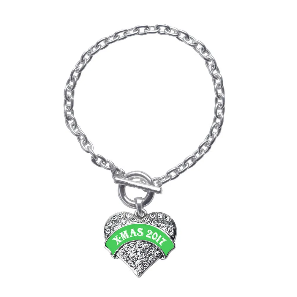 Silver Green X-mas 2017 Pave Heart Charm Toggle Bracelet