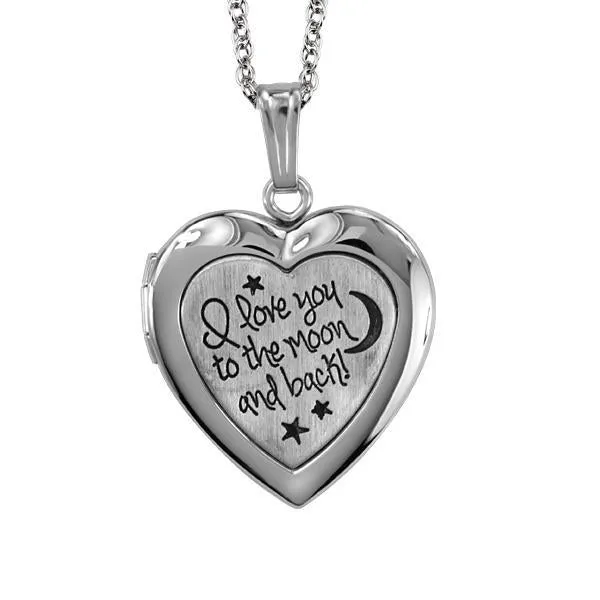 Silver Heart"I Love You To The Moon And Back" Locket W/Chain