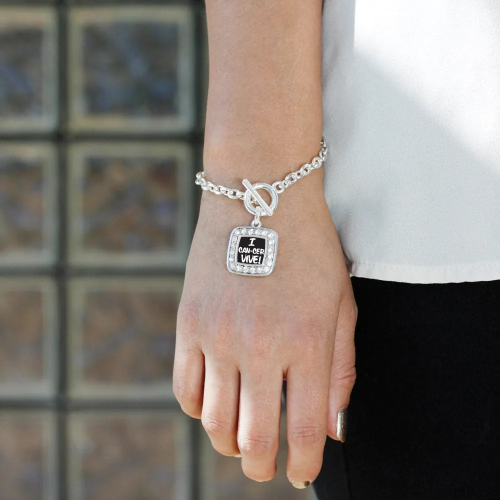 Silver I Can-Cer-Vive Square Charm Toggle Bracelet