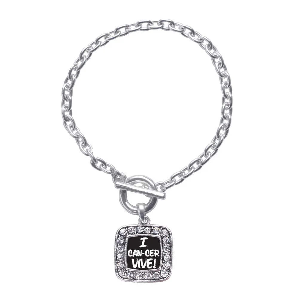 Silver I Can-Cer-Vive Square Charm Toggle Bracelet