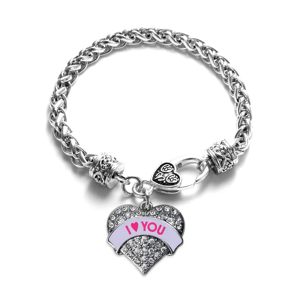 Silver I Love You Purple Candy Pave Heart Charm Braided Bracelet
