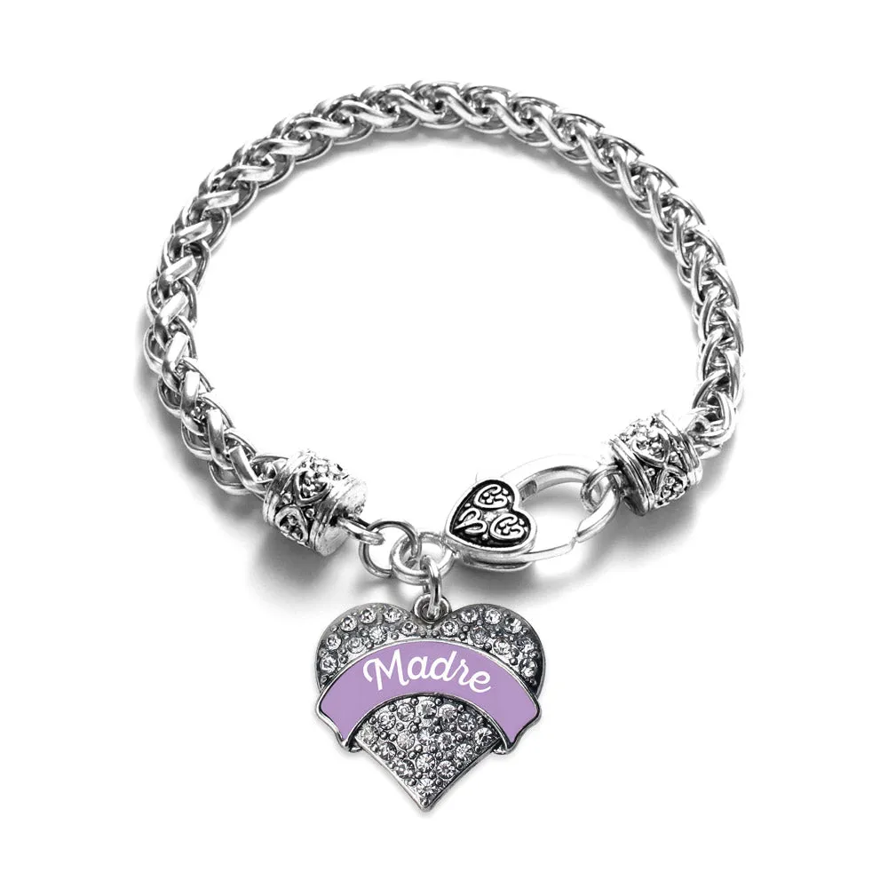 Silver Lavender Madre Pave Heart Charm Braided Bracelet