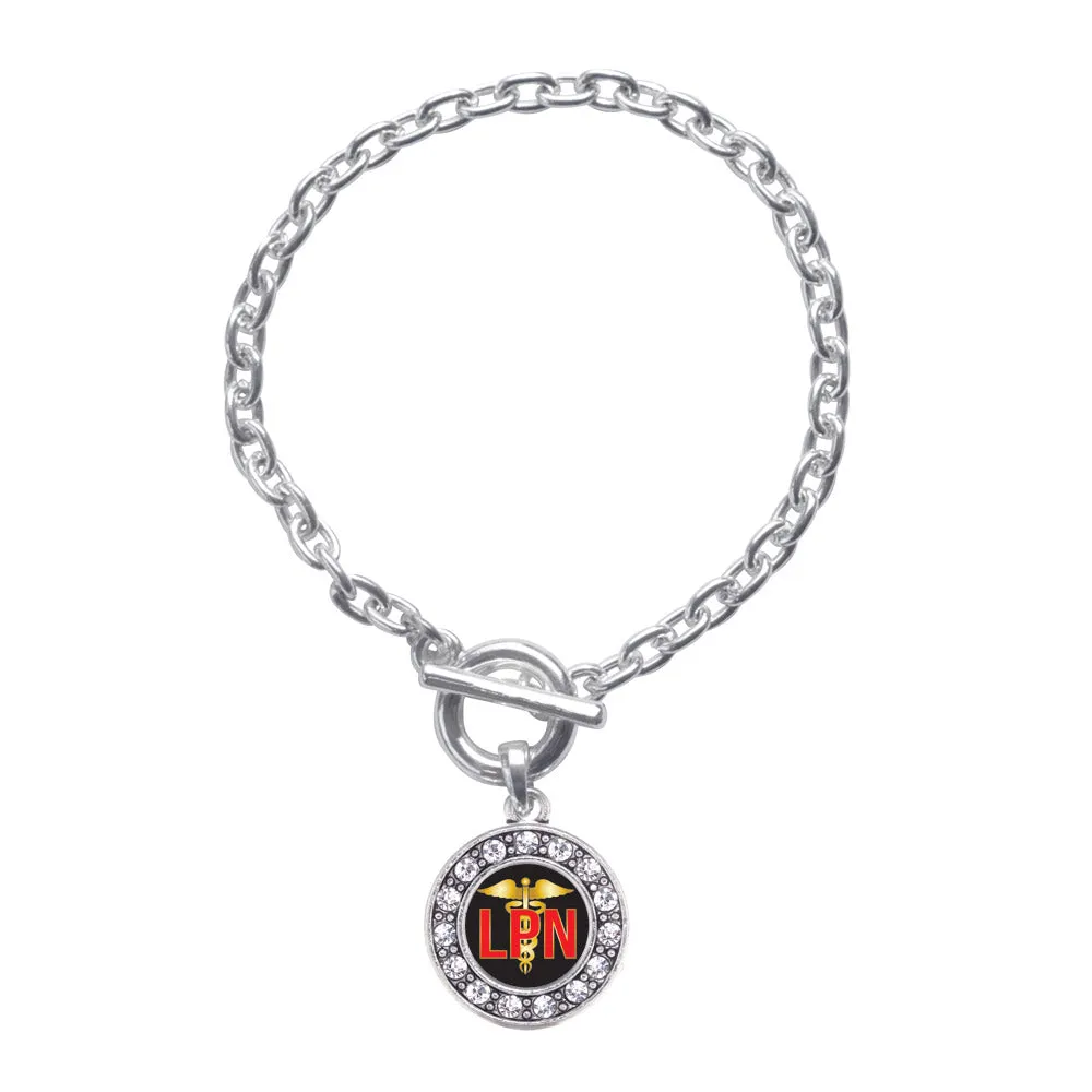 Silver LPN Circle Charm Toggle Bracelet