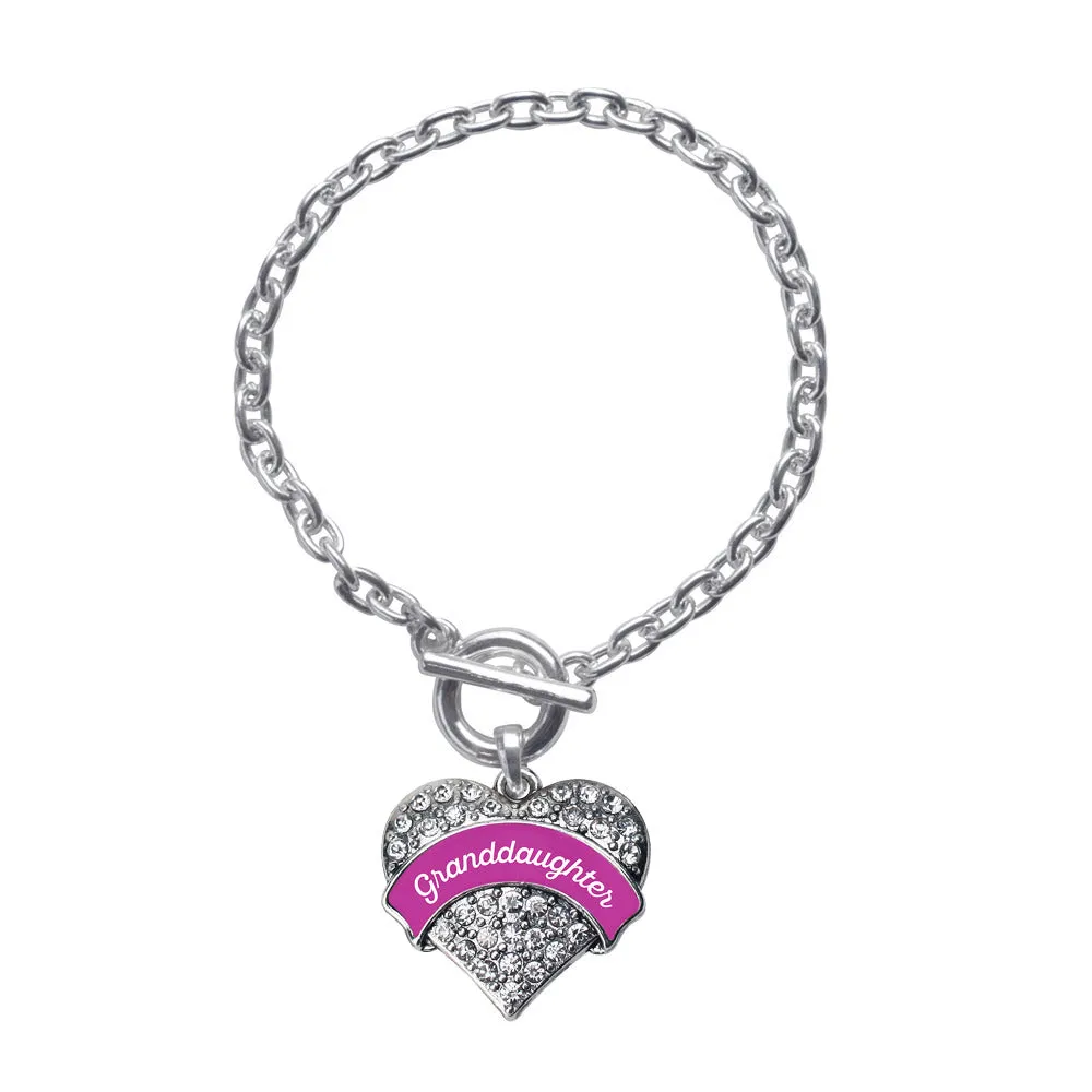 Silver Magenta Granddaughter Pave Heart Charm Toggle Bracelet