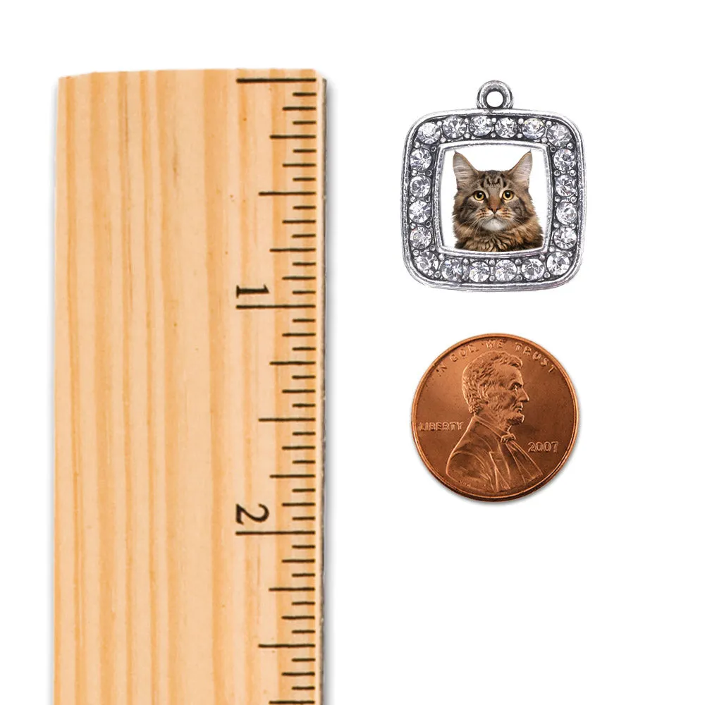 Silver Maine Coon Cat Square Charm Toggle Bracelet