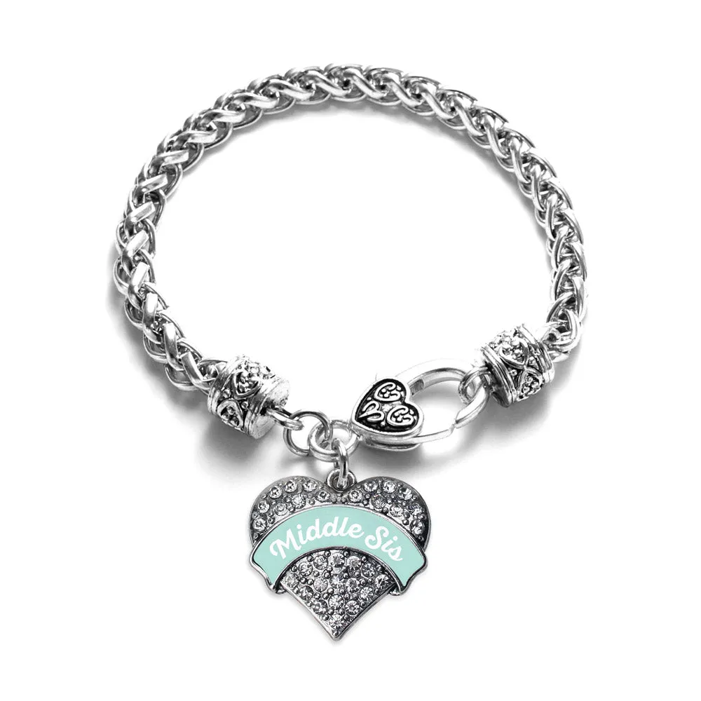 Silver Mint Middle Sister Pave Heart Charm Braided Bracelet