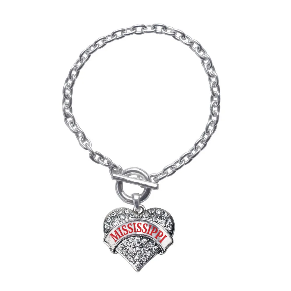 Silver Mississippi Pave Heart Charm Toggle Bracelet