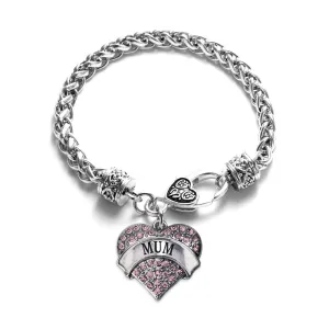 Silver Mum Pink Pink Pave Heart Charm Braided Bracelet