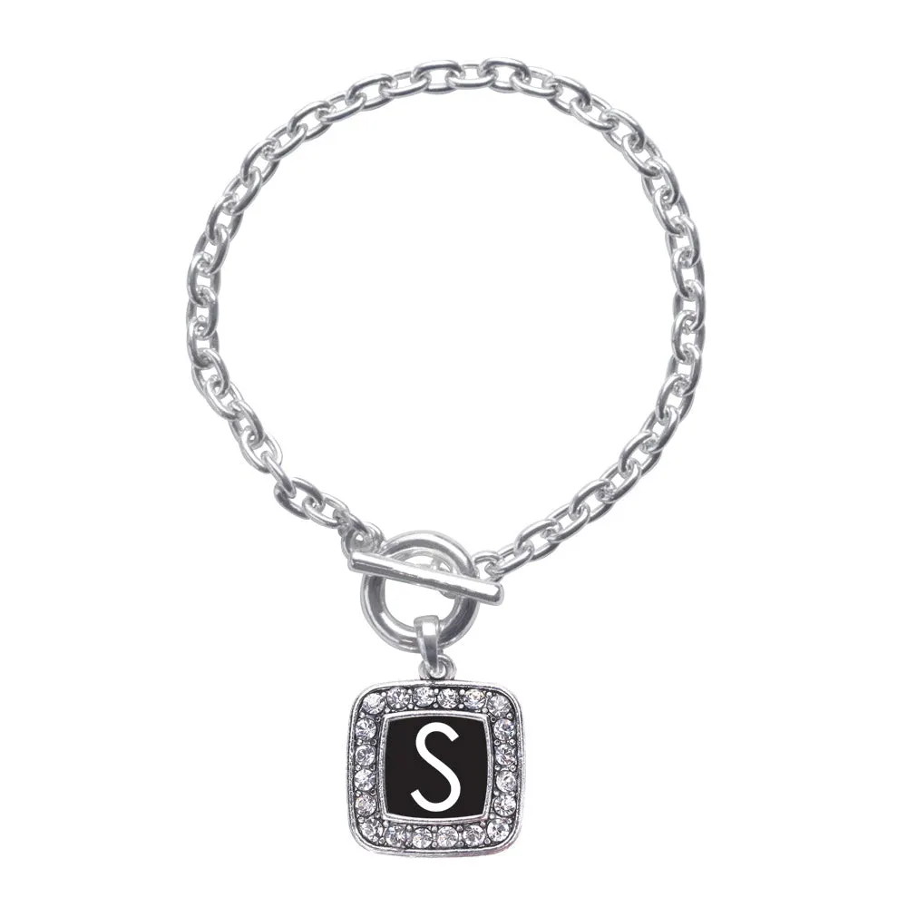Silver My Initials - Letter S Square Charm Toggle Bracelet