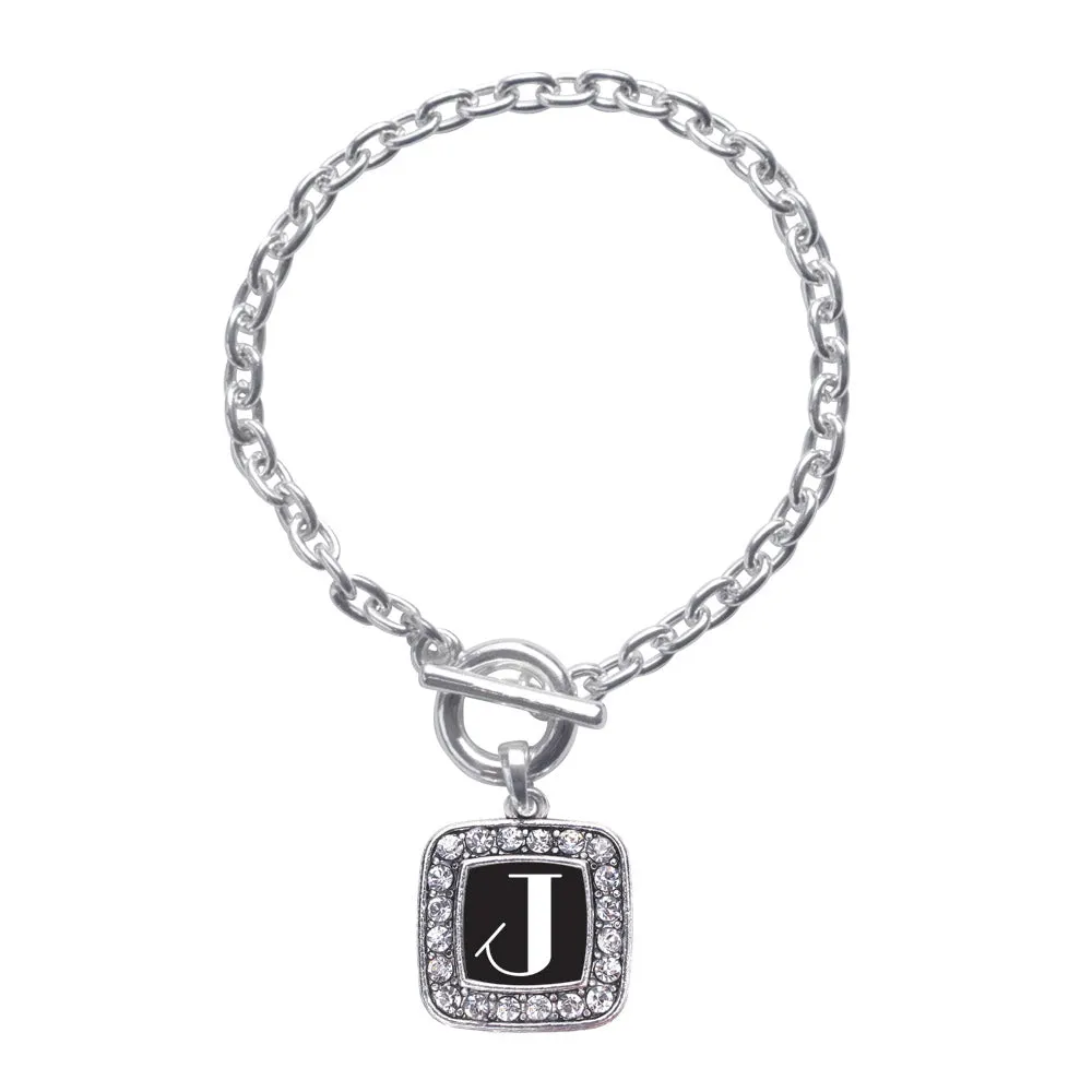 Silver My Vintage Initials - Letter J Square Charm Toggle Bracelet