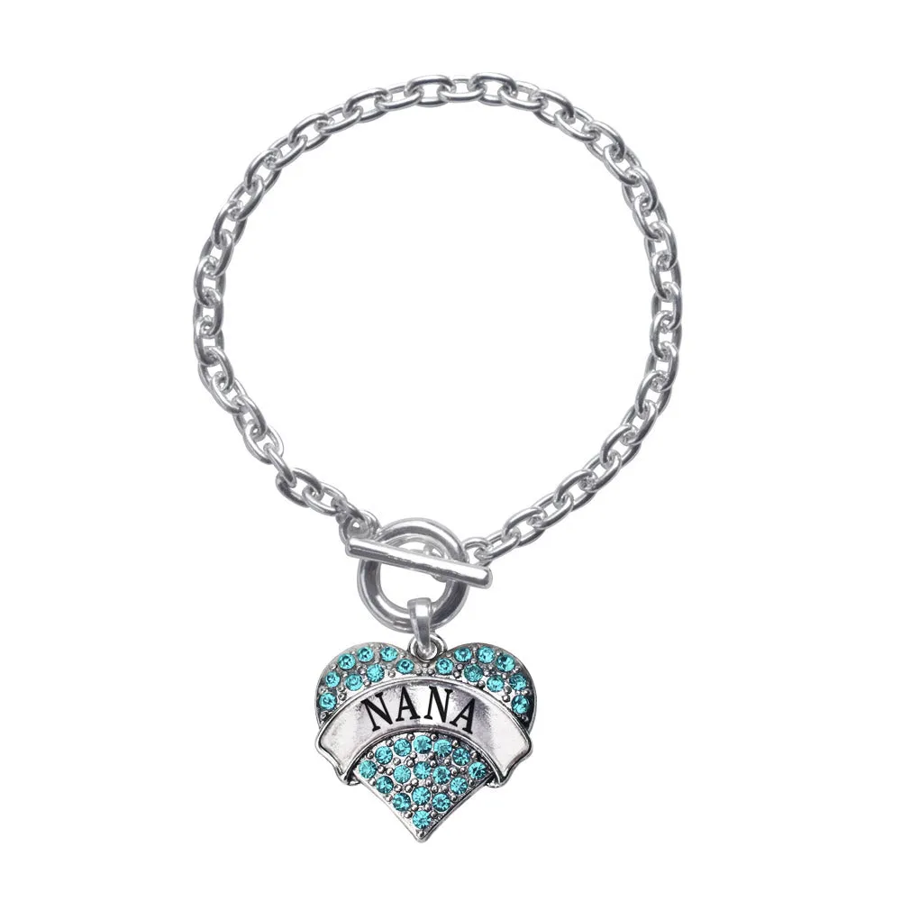 Silver Nana Aqua Aqua Pave Heart Charm Toggle Bracelet