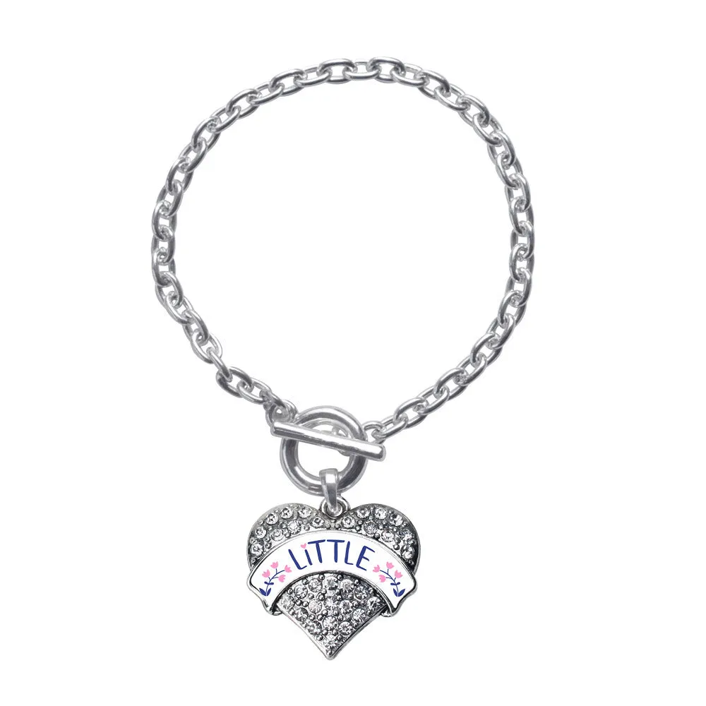 Silver Navy Blue and Rose Little Pave Heart Charm Toggle Bracelet