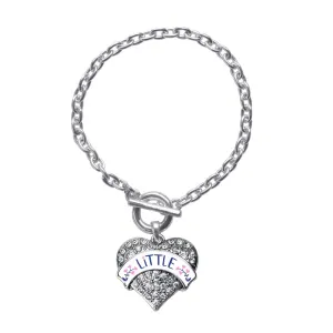 Silver Navy Blue and Rose Little Pave Heart Charm Toggle Bracelet