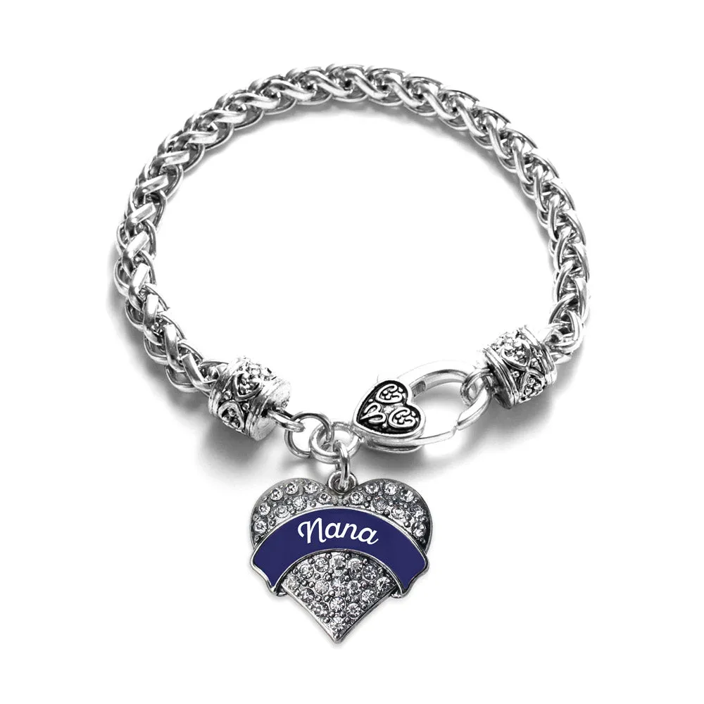 Silver Navy Blue Nana Pave Heart Charm Braided Bracelet
