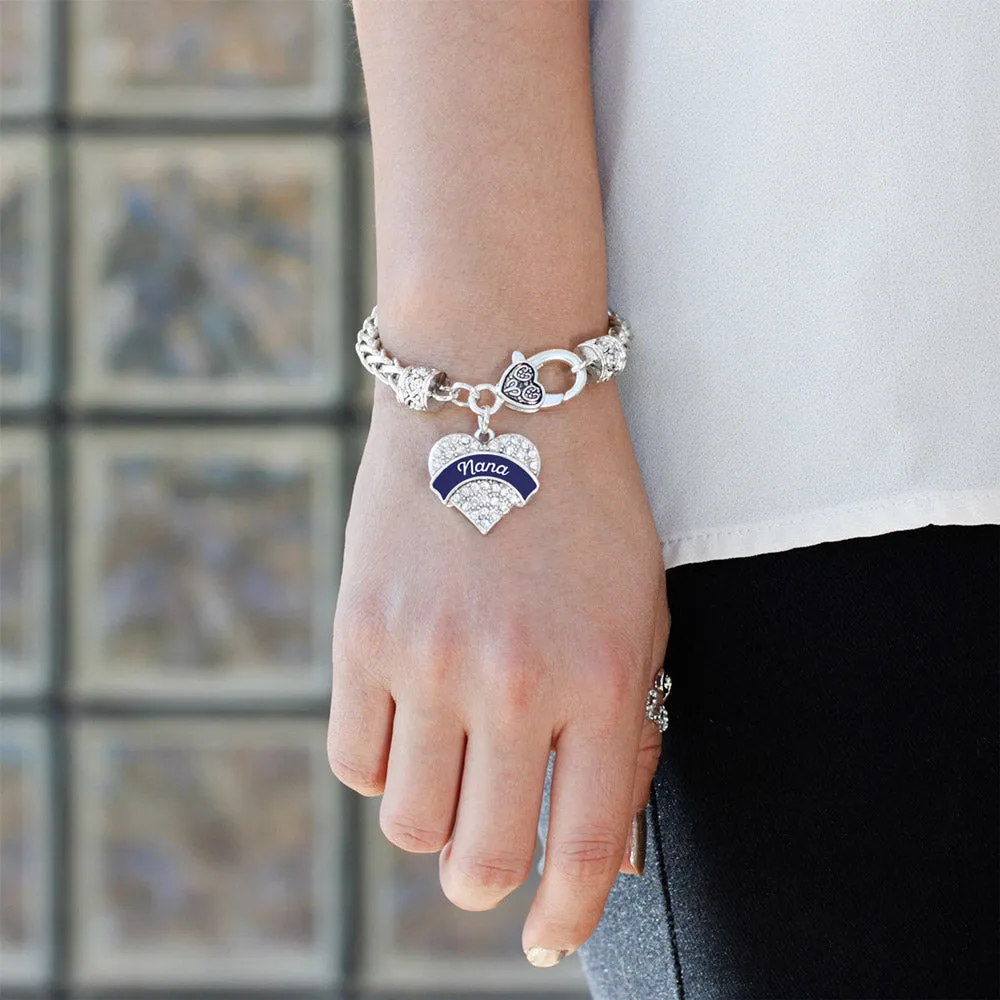 Silver Navy Blue Nana Pave Heart Charm Braided Bracelet