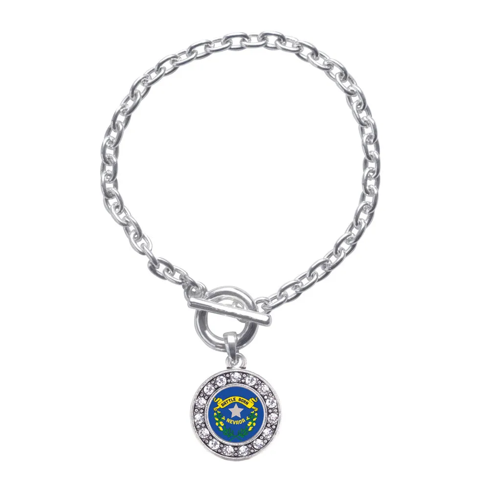 Silver Nevada Flag Circle Charm Toggle Bracelet