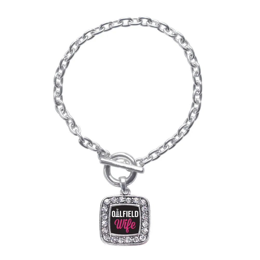 Silver Oilfield Wife Square Charm Toggle Bracelet
