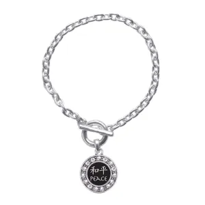Silver Peace In Chinese Circle Charm Toggle Bracelet