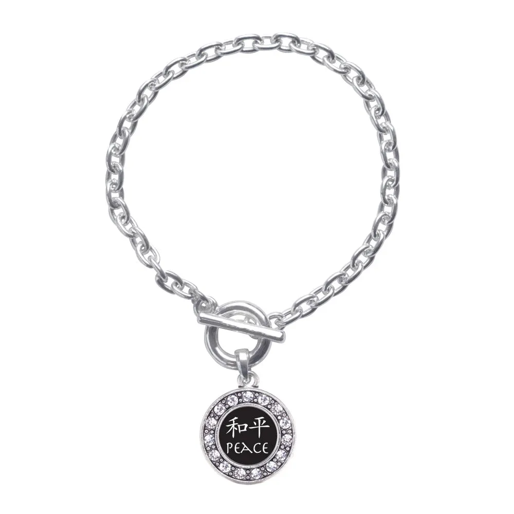 Silver Peace In Chinese Circle Charm Toggle Bracelet