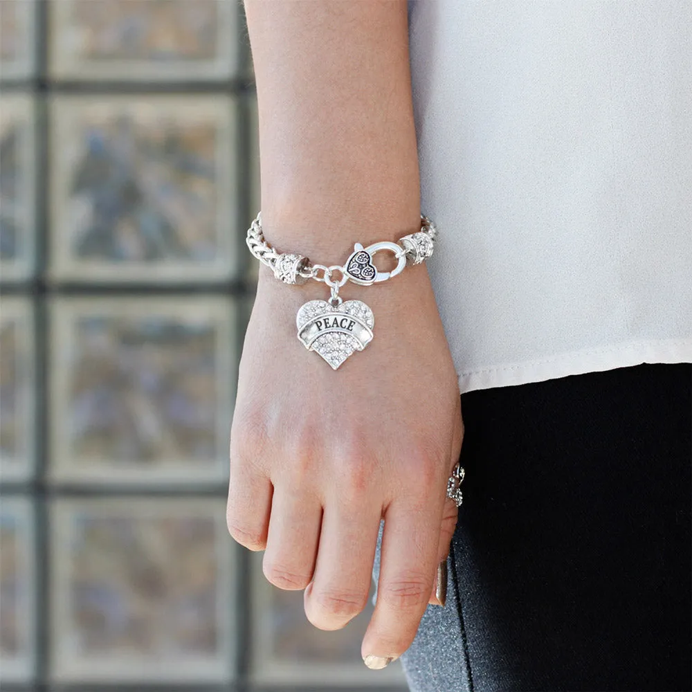 Silver Peace Pave Heart Charm Braided Bracelet