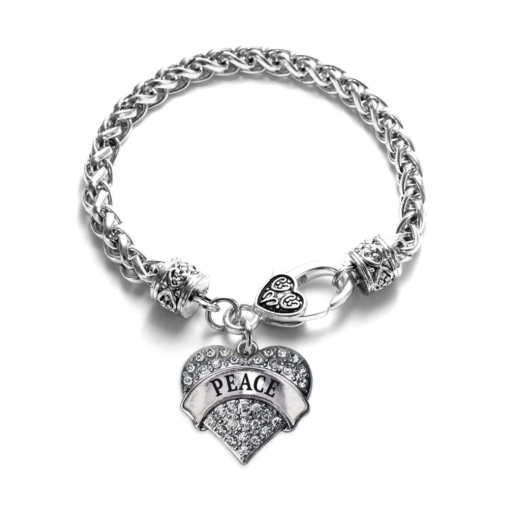Silver Peace Pave Heart Charm Braided Bracelet