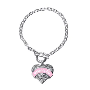 Silver Pink Middle Sister Pave Heart Charm Toggle Bracelet