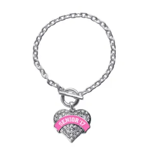 Silver Pink Senior 2017 Pave Heart Charm Toggle Bracelet