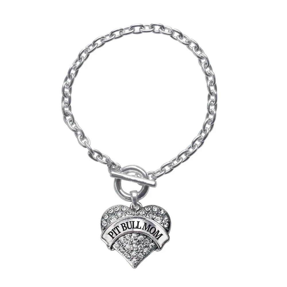 Silver Pit Bull Mom Pave Heart Charm Toggle Bracelet