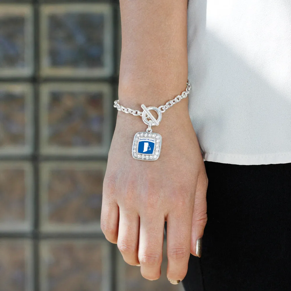 Silver Rhode Island Outline Square Charm Toggle Bracelet