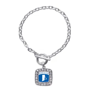 Silver Rhode Island Outline Square Charm Toggle Bracelet