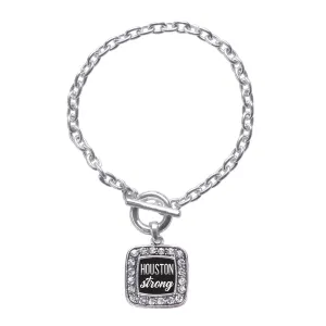 Silver Script Houston Strong Square Charm Toggle Bracelet