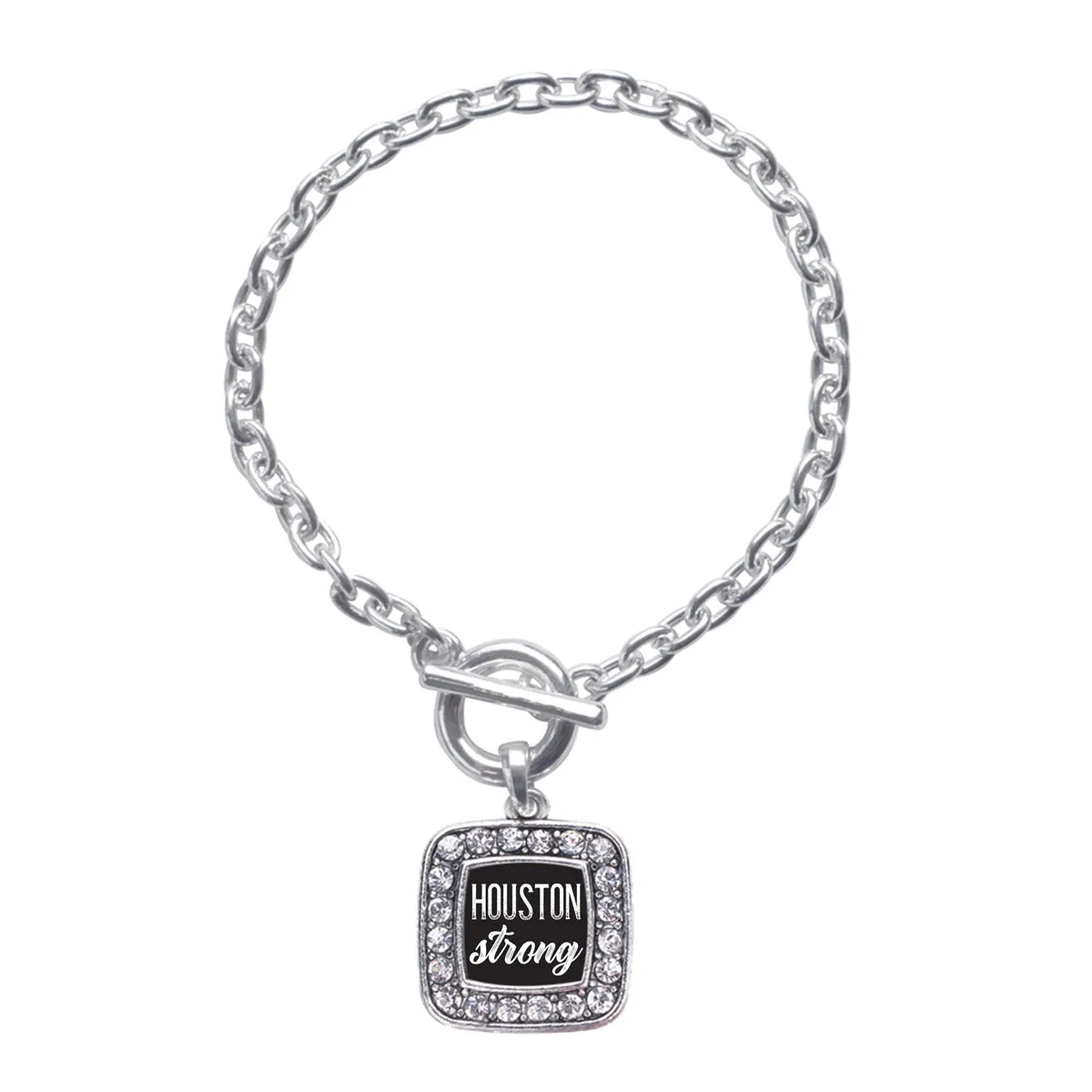 Silver Script Houston Strong Square Charm Toggle Bracelet