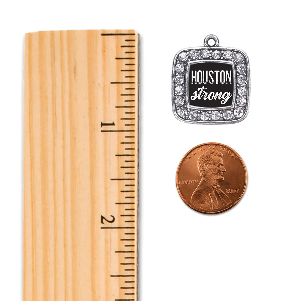 Silver Script Houston Strong Square Charm Toggle Bracelet