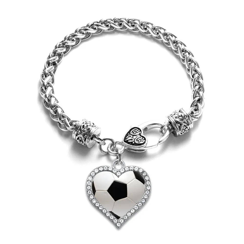 Silver Soccer Ball Open Heart Charm Toggle Bracelet