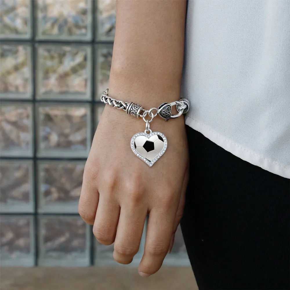 Silver Soccer Ball Open Heart Charm Toggle Bracelet