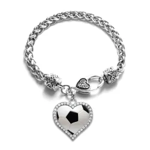 Silver Soccer Ball Open Heart Charm Toggle Bracelet