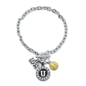 Silver Softball - Sports Initial U Circle Charm Toggle Bracelet