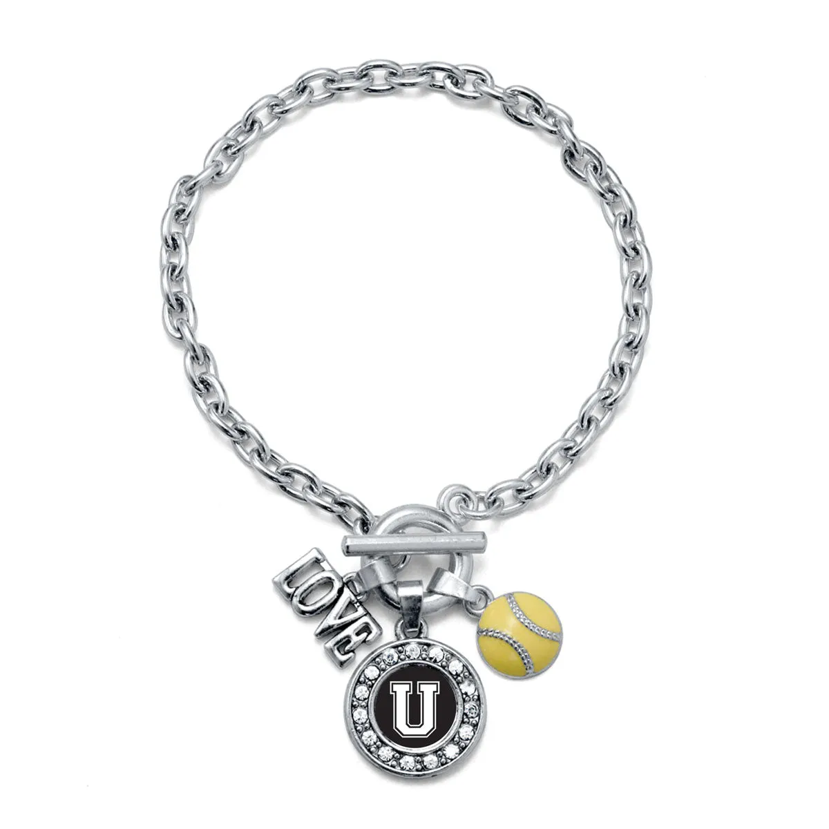 Silver Softball - Sports Initial U Circle Charm Toggle Bracelet