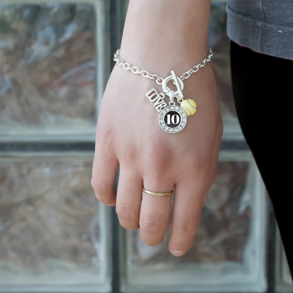 Silver Softball - Sports Number 10 Circle Charm Toggle Bracelet